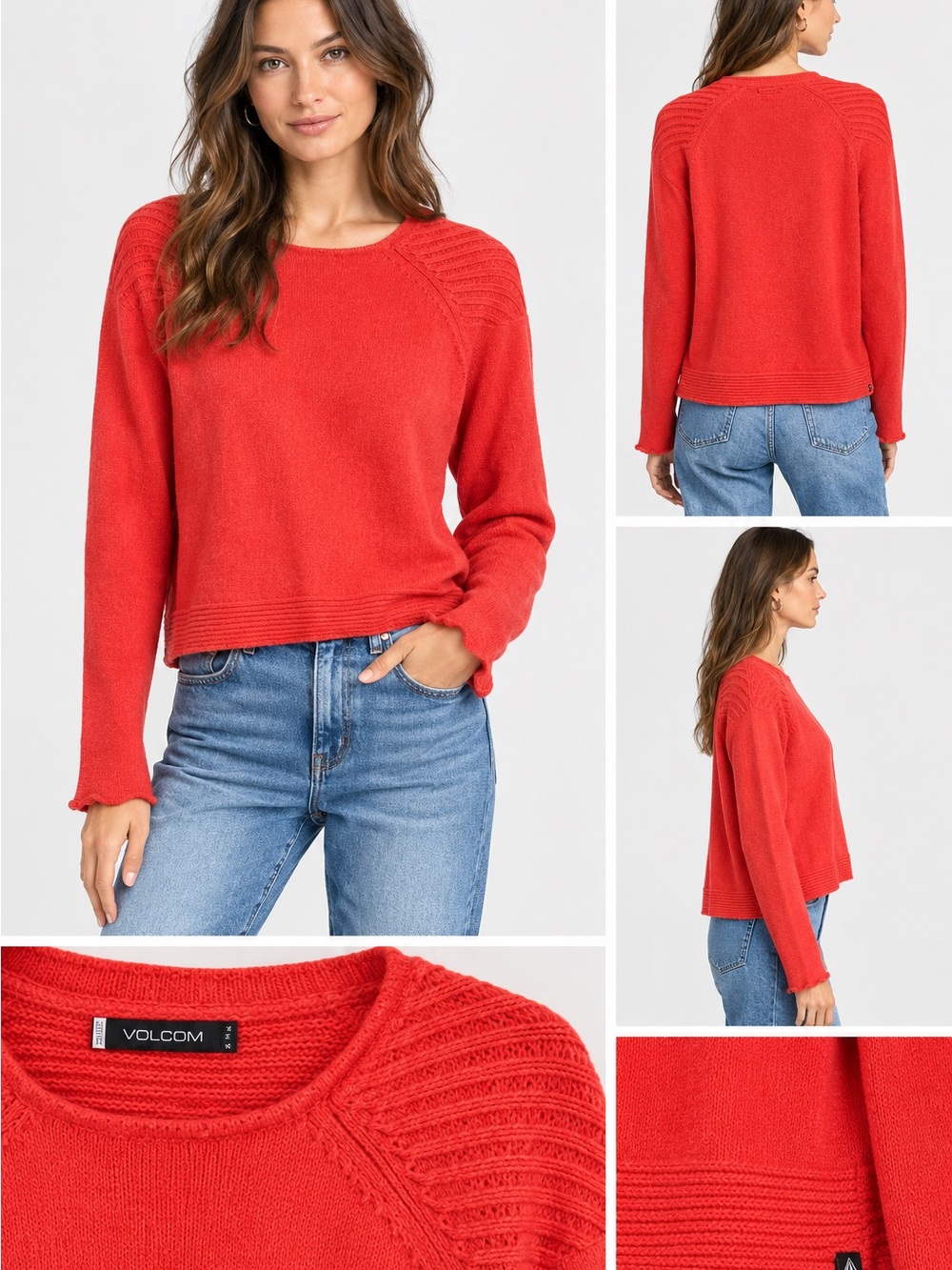 Volcom Women’s Knit Sweater  Crewneck Ribbed Detail size S